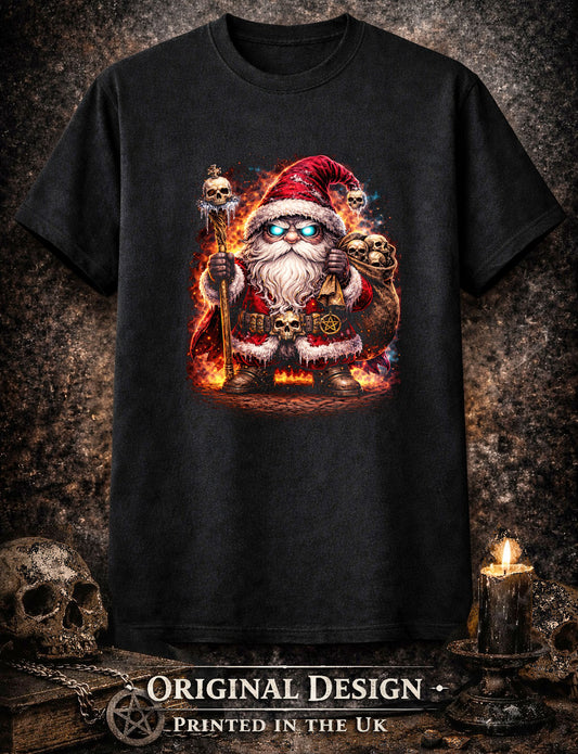 Santa Gnome Unisex Graphic Funny Skeleton Skull T-Shirt Dark Christmas Tee