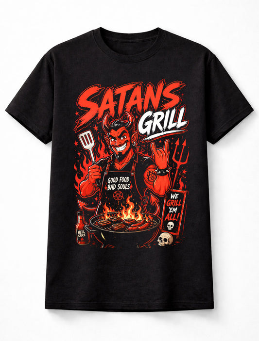 Satans Grill Devil BBQ Horror Funny Graphic Unisex T-Shirt
