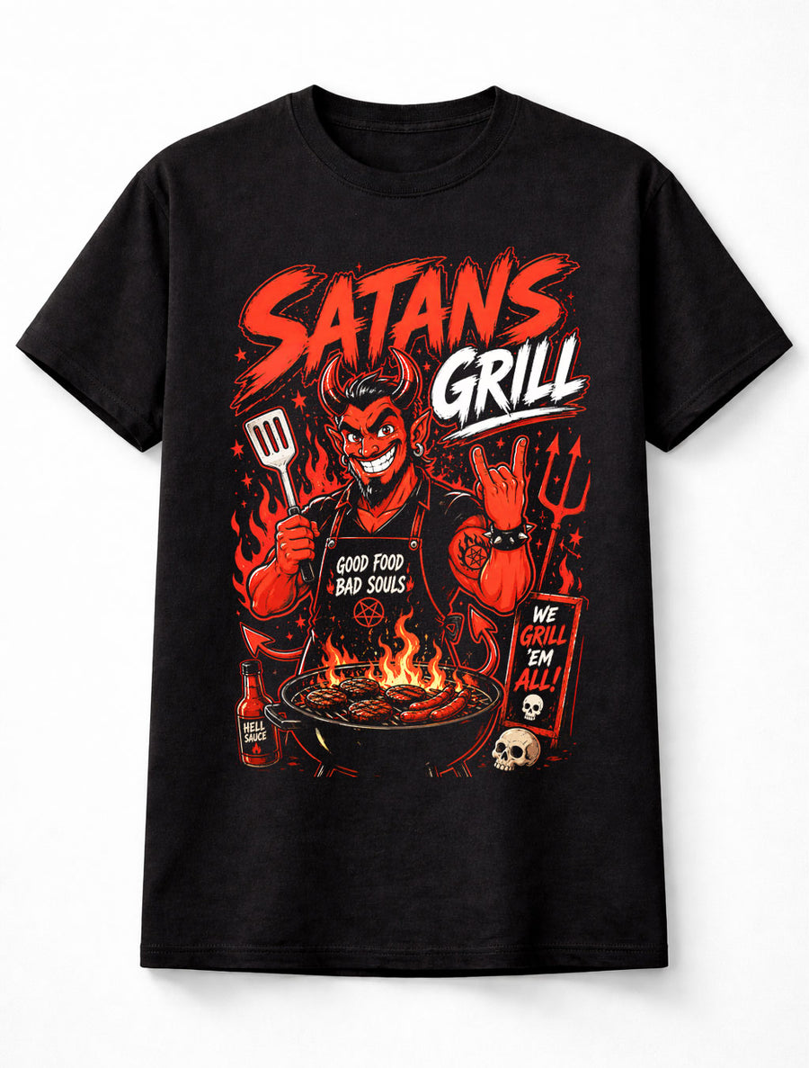 Satans Grill Devil BBQ Horror Funny Graphic Unisex T-Shirt