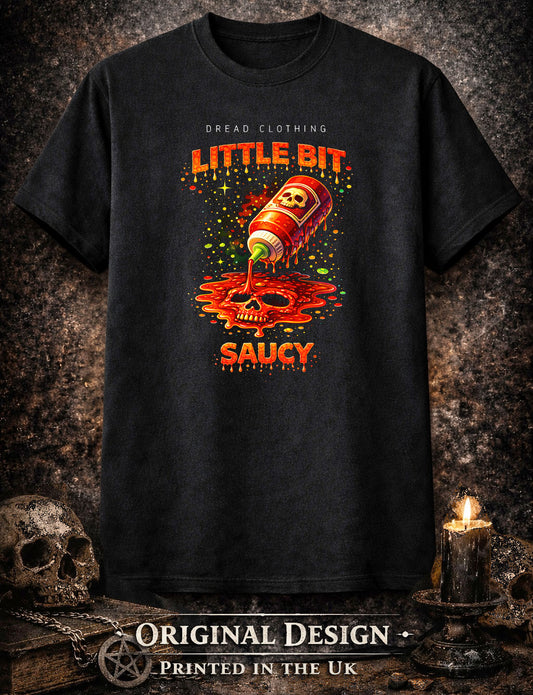 Little Bit Saucy Skull Unisex Toxic Gothic Horror Sauce Graphic T-Shirt Dark Art
