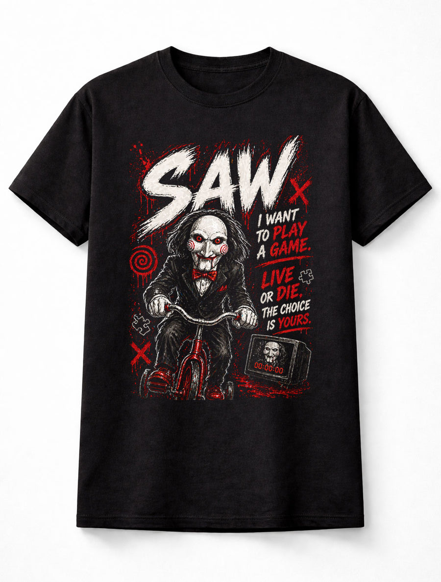 Saw Horror Movie Jigsaw Billy Puppet Graphic Tee Slasher Film Shirt Unisex Adults & Kids T-Shirt