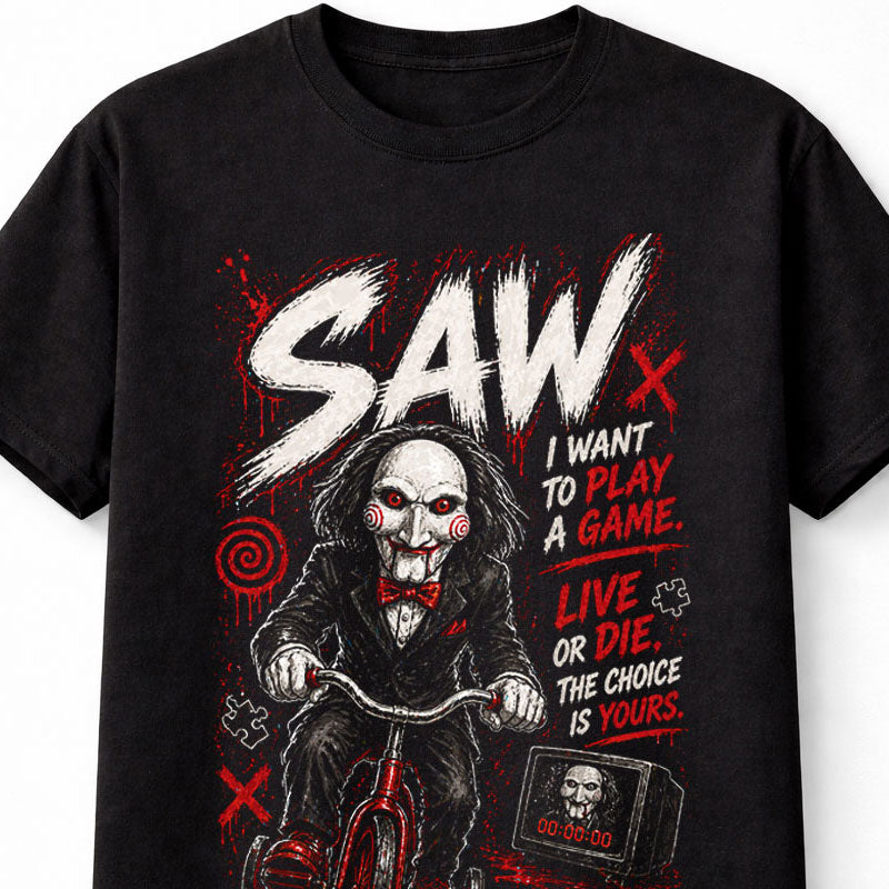Saw Horror Movie Jigsaw Billy Puppet Graphic Tee Slasher Film Shirt Unisex Adults & Kids T-Shirt