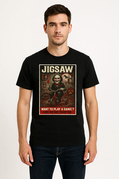 Jigsaw “Want to Play a Game?” Live or Die Tour ’04 T-Shirt – Saw Horror Movie Tee