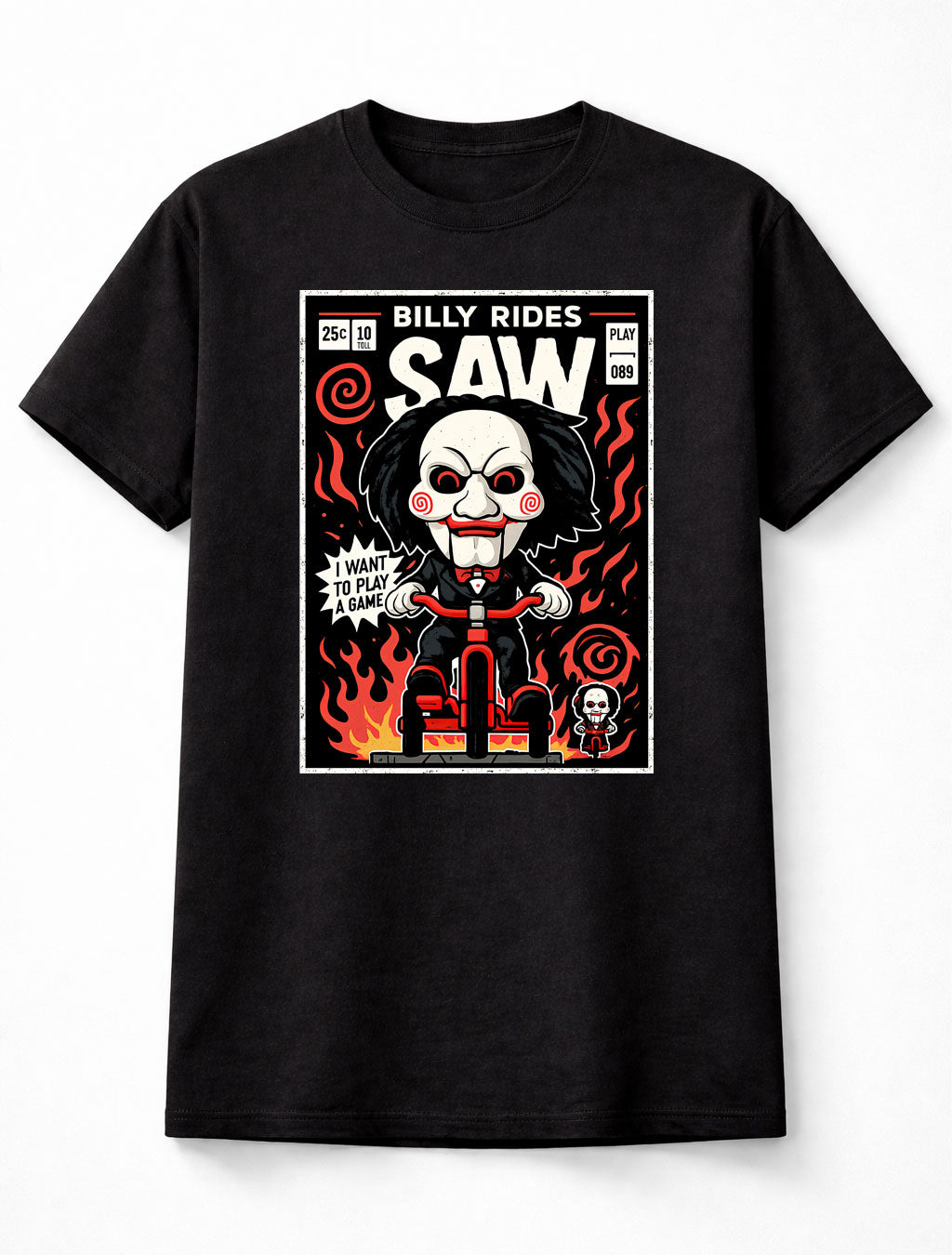 Saw Billy the Puppet I Want to Play a Game Jigsaw Horror Movie Villain Adults & Kids Unisex T-Shirt