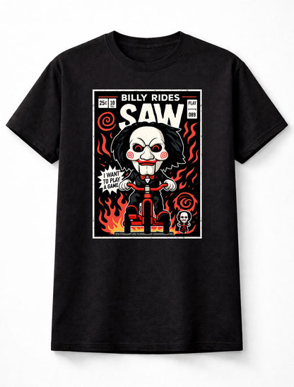 Saw Billy the Puppet I Want to Play a Game Jigsaw Horror Movie Villain Adults & Kids Unisex T-Shirt