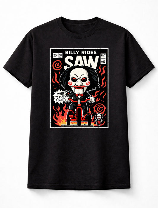 Saw Billy the Puppet I Want to Play a Game Jigsaw Horror Movie Villain Adults & Kids Unisex T-Shirt