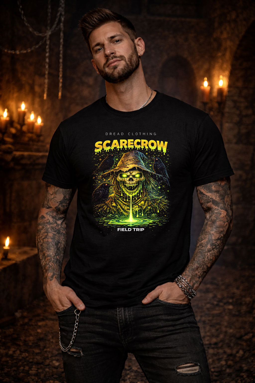 Scarecrow Field Trip Unisex Toxic Gothic Harvest Horror Graphic T-Shirt
