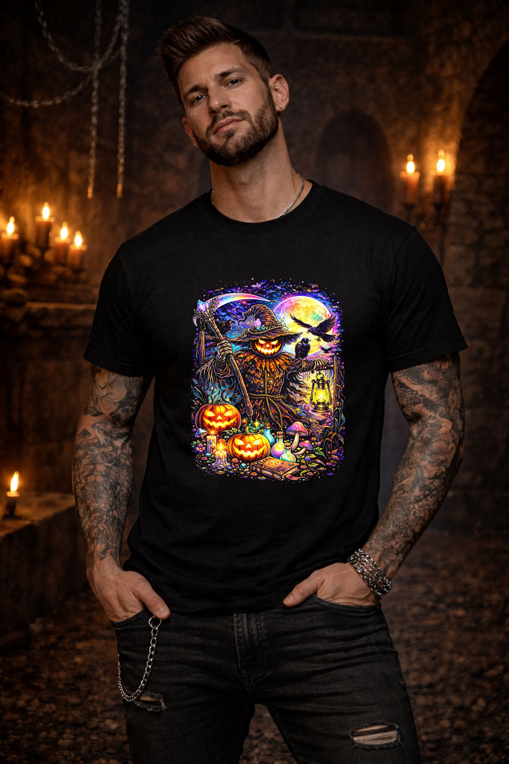 Haunted Scarecrow Halloween Art Psychedelic Trippy Gothic Unisex T-Shirt