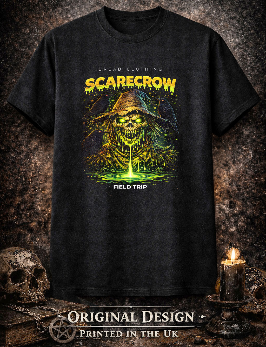 Scarecrow Field Trip Unisex Toxic Gothic Harvest Horror Graphic T-Shirt