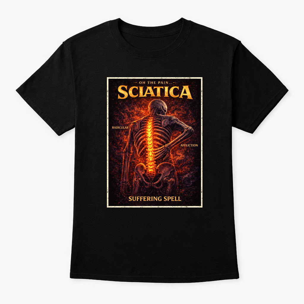 Sciatica Skeleton T Shirt Dark Humour Pain Unisex Gothic Horror Tee