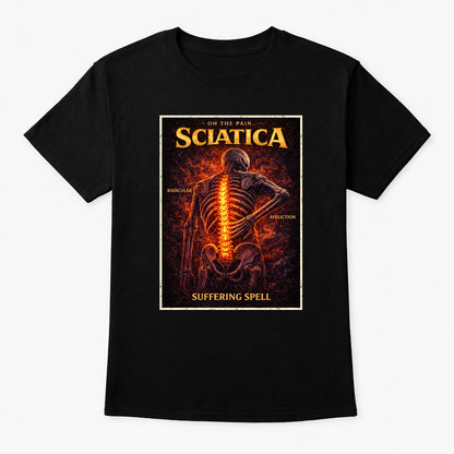 Sciatica Skeleton T Shirt Dark Humour Pain Unisex Gothic Horror Tee