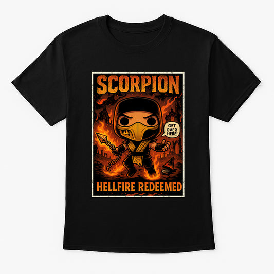 Mortal Kombat Scorpion “Get Over Here!” Unisex T-Shirt – Hellfire Ninja Fighting Game Tee