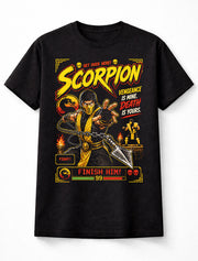 Scorpion Mortal Kombat T-Shirt Get Over Here Graphic Tee Retro Arcade Fighting Game Character Shirt Ninja Warrior Spear Fatality Gamer Adults & Kids Unisex T-Shirt
