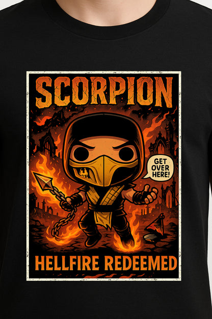 Mortal Kombat Scorpion “Get Over Here!” Unisex T-Shirt – Hellfire Ninja Fighting Game Tee