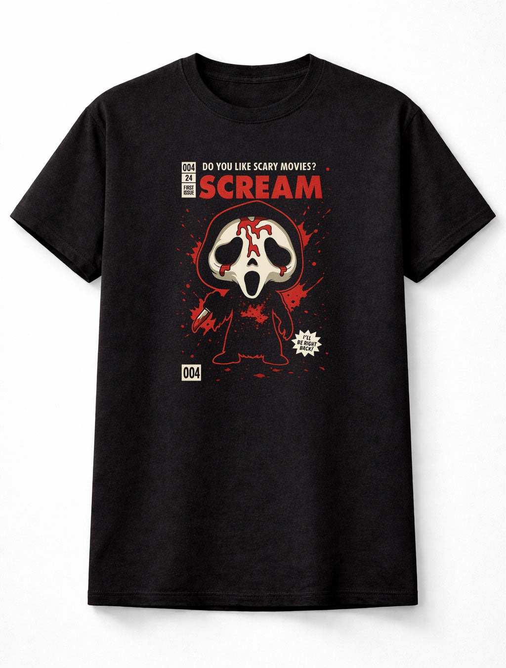 Ghostface Scream Horror Chibi Unisex Black Graphic Tee