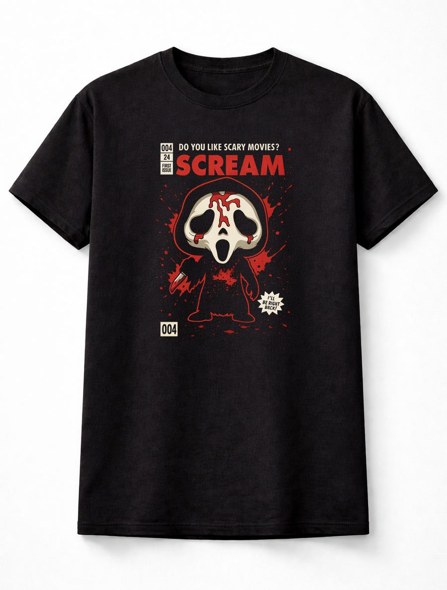 Ghostface Scream Horror Chibi Unisex Black Graphic Tee