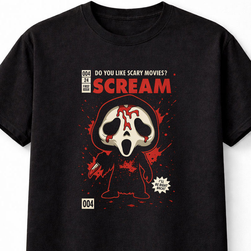Ghostface Scream Horror Chibi Unisex Black Graphic Tee