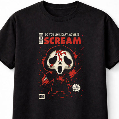 Ghostface Scream Horror Chibi Unisex Black Graphic Tee
