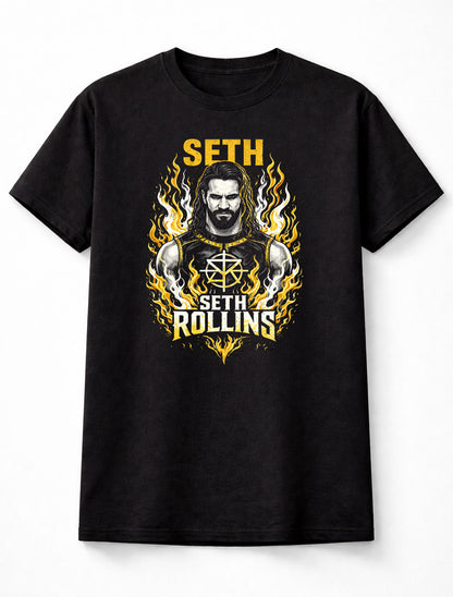 Seth Rollins Visionary Flame Wrestling Graphic T-Shirt Architect Burn It Down Adults & Kids Unisex T-Shirt