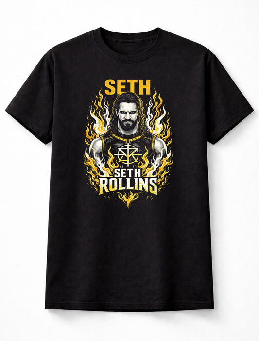 Seth Rollins Visionary Flame Wrestling Graphic T-Shirt Architect Burn It Down Adults & Kids Unisex T-Shirt