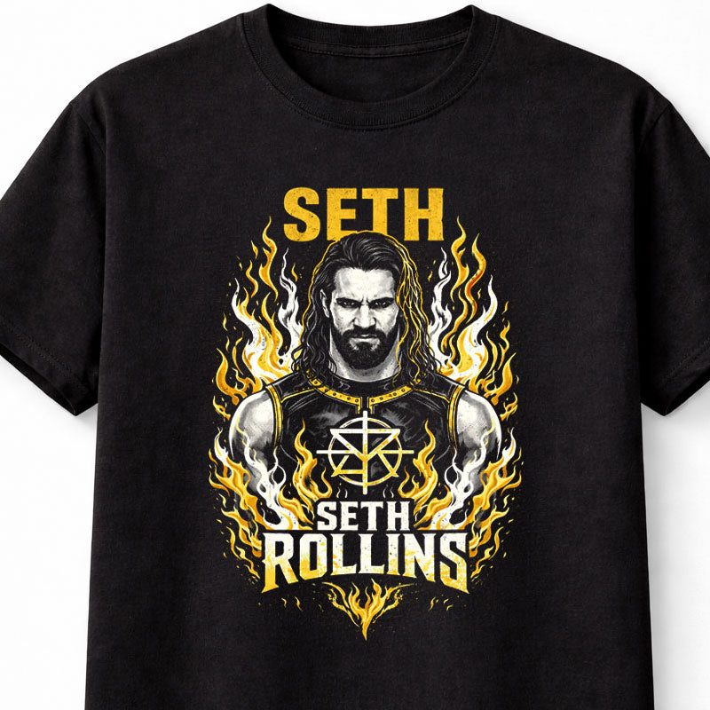 Seth Rollins Visionary Flame Wrestling Graphic T-Shirt Architect Burn It Down Adults & Kids Unisex T-Shirt