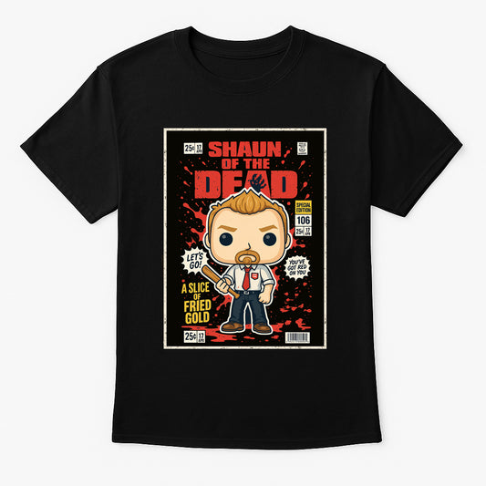 Shaun of the Dead “A Slice of Fried Gold” Comic Style T-Shirt – Classic Horror Comedy Tee