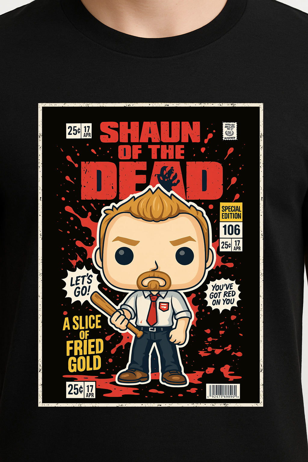 Shaun of the Dead “A Slice of Fried Gold” Comic Style T-Shirt – Classic Horror Comedy Tee