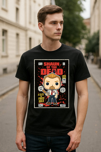 Shaun of the Dead “A Slice of Fried Gold” Comic Style T-Shirt – Classic Horror Comedy Tee