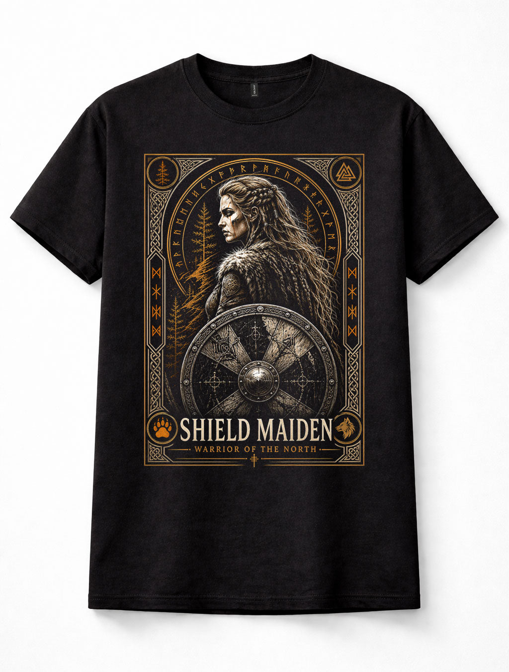 Shield Maiden Viking Woman Norse Warrior Runes Valkyrie Shield Unisex T-Shirt