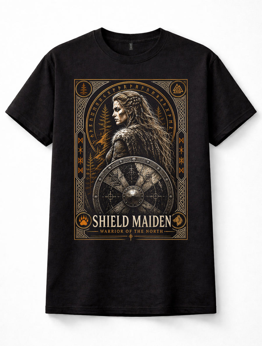 Shield Maiden Viking Woman Norse Warrior Runes Valkyrie Shield Unisex T-Shirt