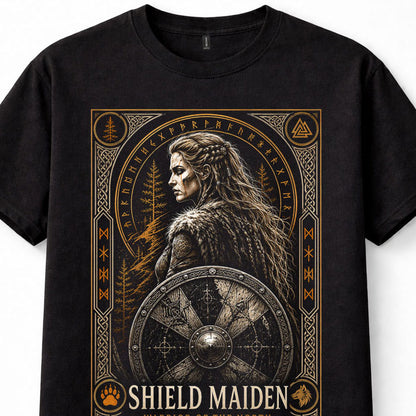Shield Maiden Viking Woman Norse Warrior Runes Valkyrie Shield Unisex T-Shirt