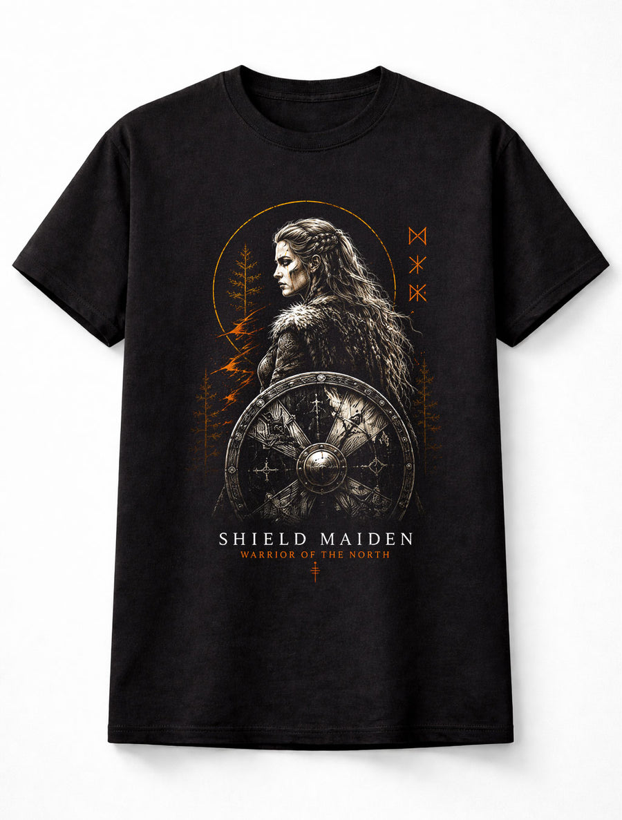 Shield Maiden Viking Woman Warrior Norse Shield Nordic Runes Unisex T-Shirt