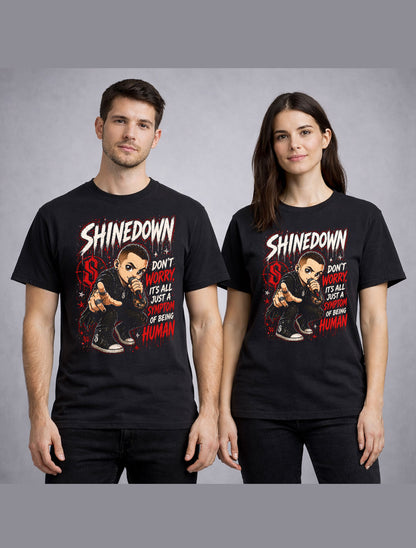 Shinedown Graphic T-Shirt Rock Band Tee Red Black Alternative Metal Shirt Don’t Worry It’s Just a Symptom of Being Human Quote Adults & Kids Unisex T-Shirt