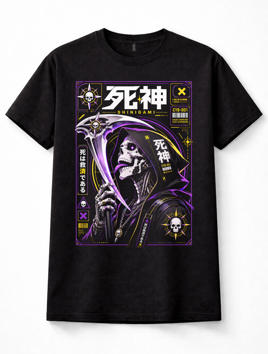Shinigami Grim Reaper Skull Japanese Cyberpunk Gothic Unisex T-Shirt