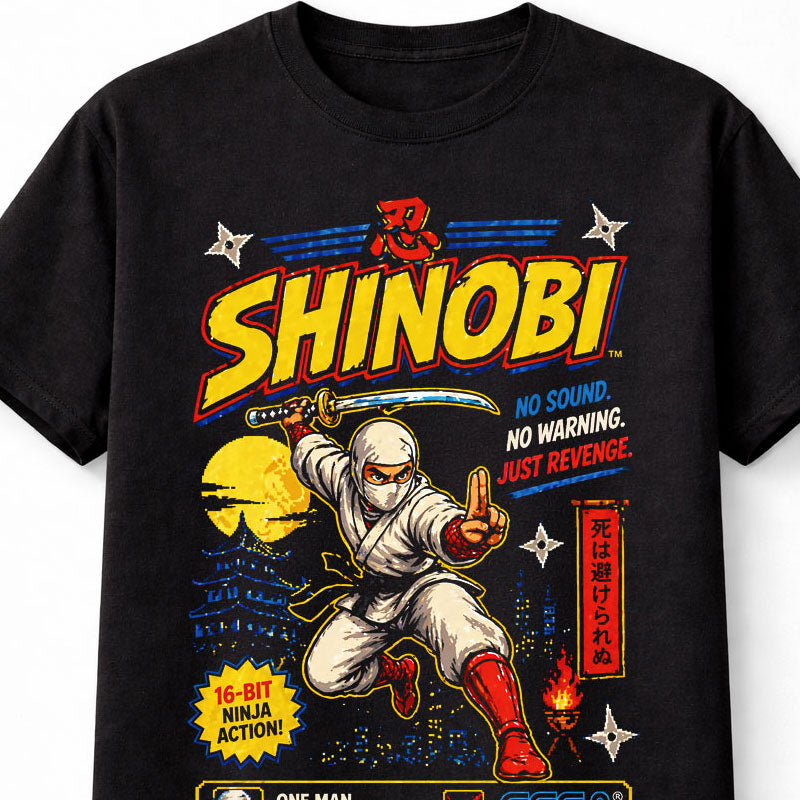 Shinobi T-Shirt Sega Retro Gaming Graphic Tee Classic Ninja Action Game Character Shirt 16 Bit Arcade Warrior Samurai Fighter Gamer Adults & Kids Unisex T-Shirt