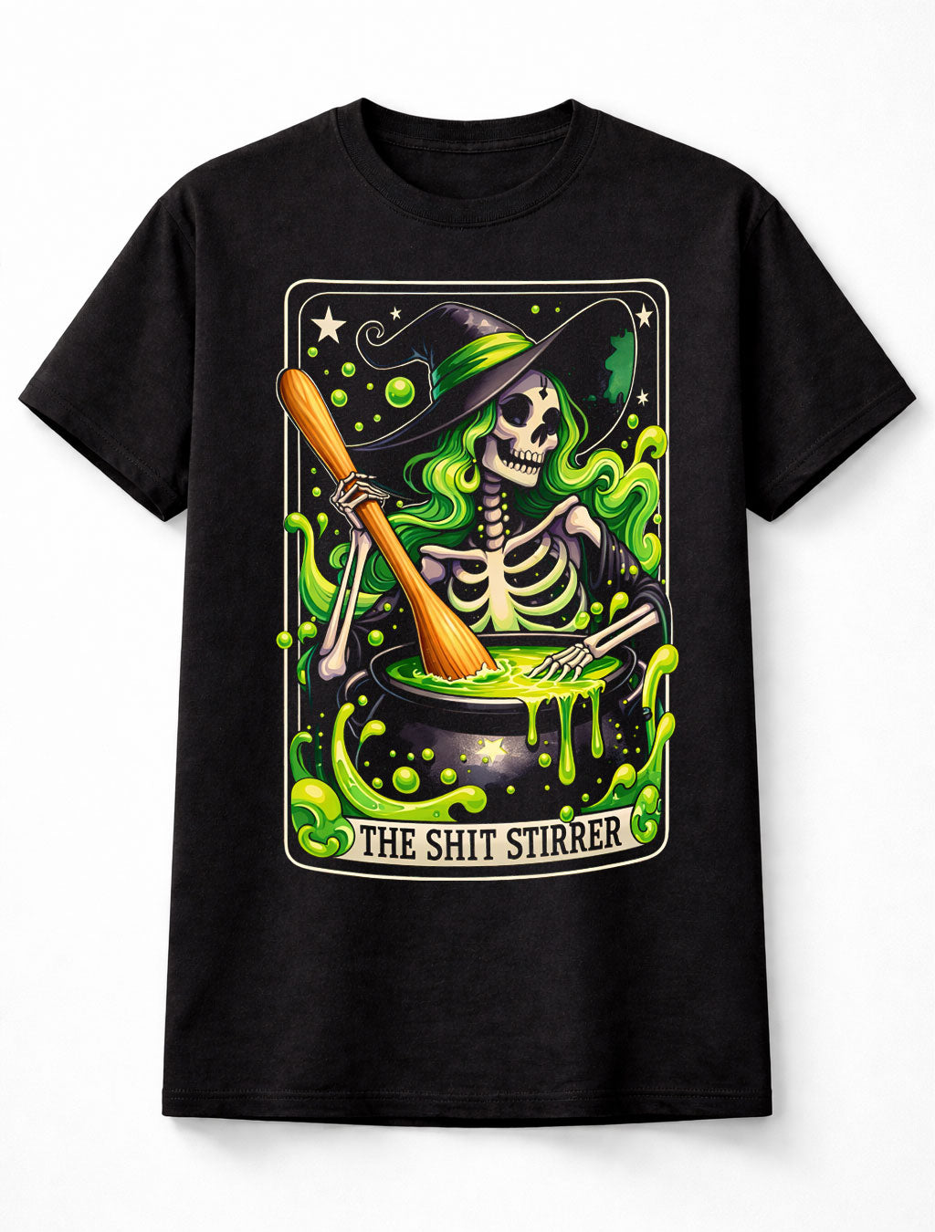 Stirrer Funny Witch Skeleton Halloween Cauldron Graphic Unisex T-Shirt