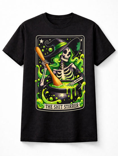 Stirrer Funny Witch Skeleton Halloween Cauldron Graphic Unisex T-Shirt