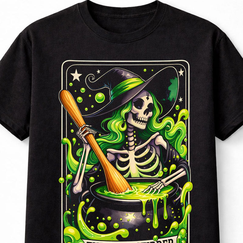 Stirrer Funny Witch Skeleton Halloween Cauldron Graphic Unisex T-Shirt