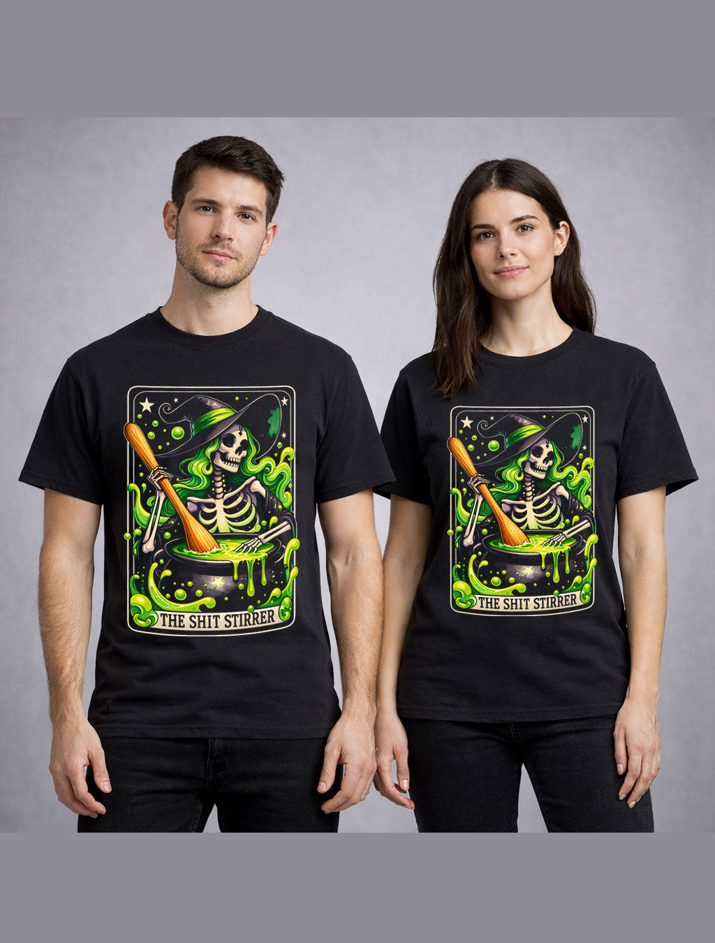 Stirrer Funny Witch Skeleton Halloween Cauldron Graphic Unisex T-Shirt