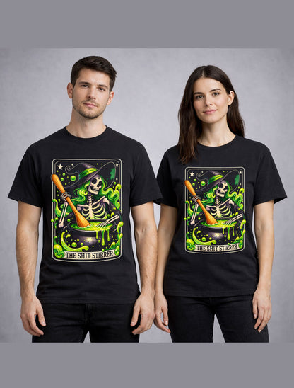 Stirrer Funny Witch Skeleton Halloween Cauldron Graphic Unisex T-Shirt