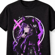 Anime Cat Ear Girl Purple Gothic Manga Graphic Unisex T-Shirt