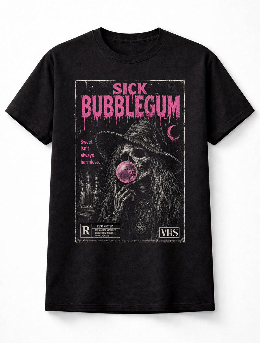 Sick Bubblegum Skeleton Witch Horror VHS Gothic Halloween Unisex T-Shirt