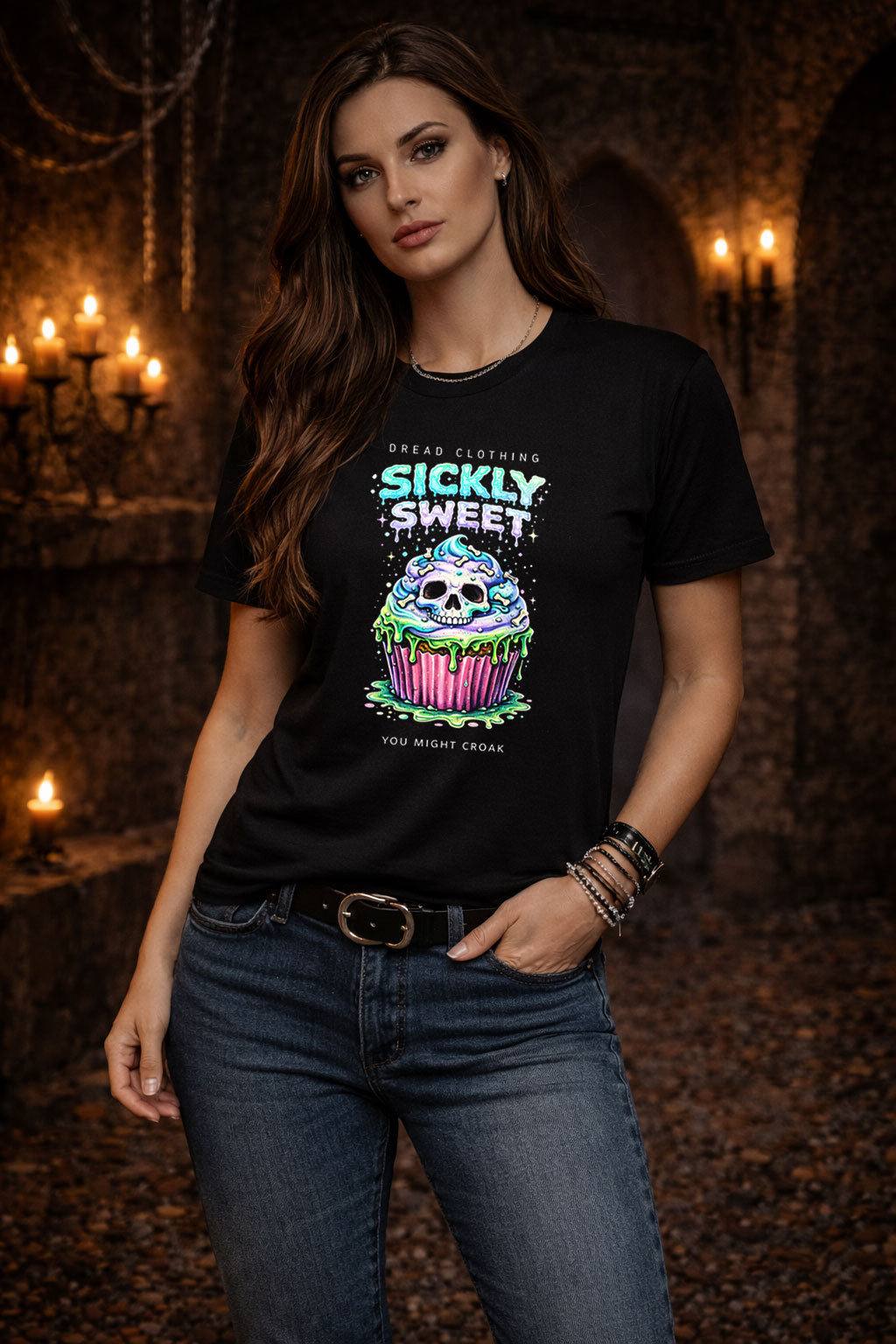 Sickly Sweet Skull Unisex Toxic Gothic Horror Cupcake Graphic T-Shirt Dark Art