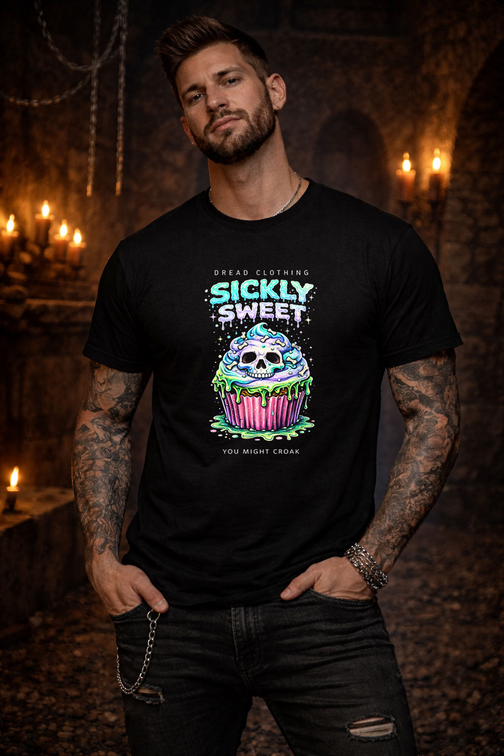 Sickly Sweet Skull Unisex Toxic Gothic Horror Cupcake Graphic T-Shirt Dark Art