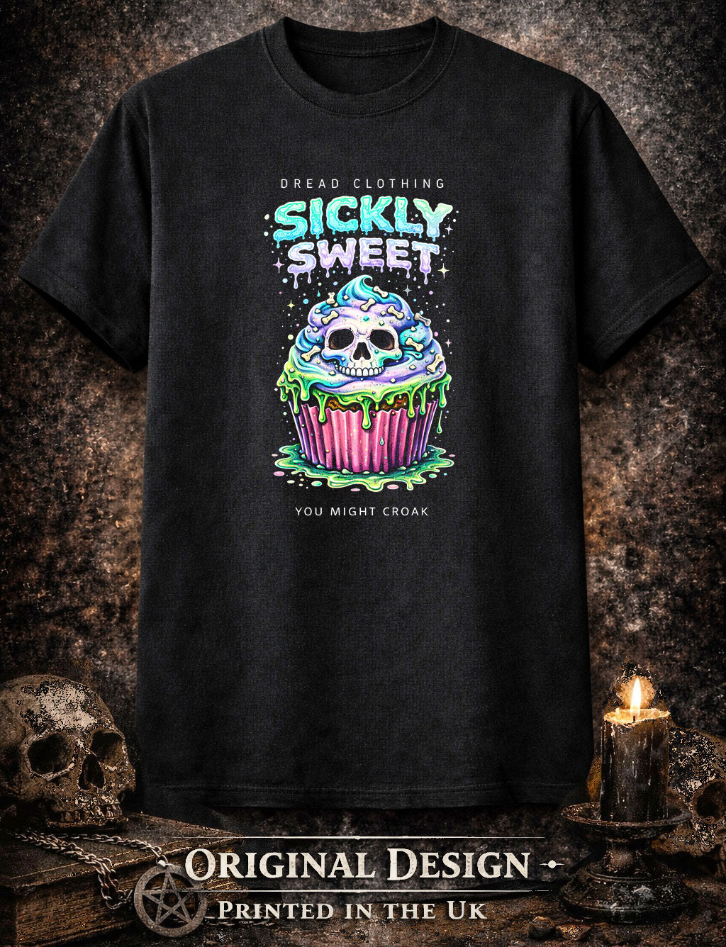 Sickly Sweet Skull Unisex Toxic Gothic Horror Cupcake Graphic T-Shirt Dark Art