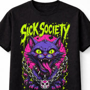 Sick Society Mad Cat Gothic Punk Neon Horror Graphic Unisex T-Shirt