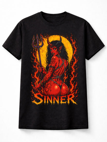 Sinner Demon Girl Devil Horns Gothic Horror Art Unisex T-Shirt