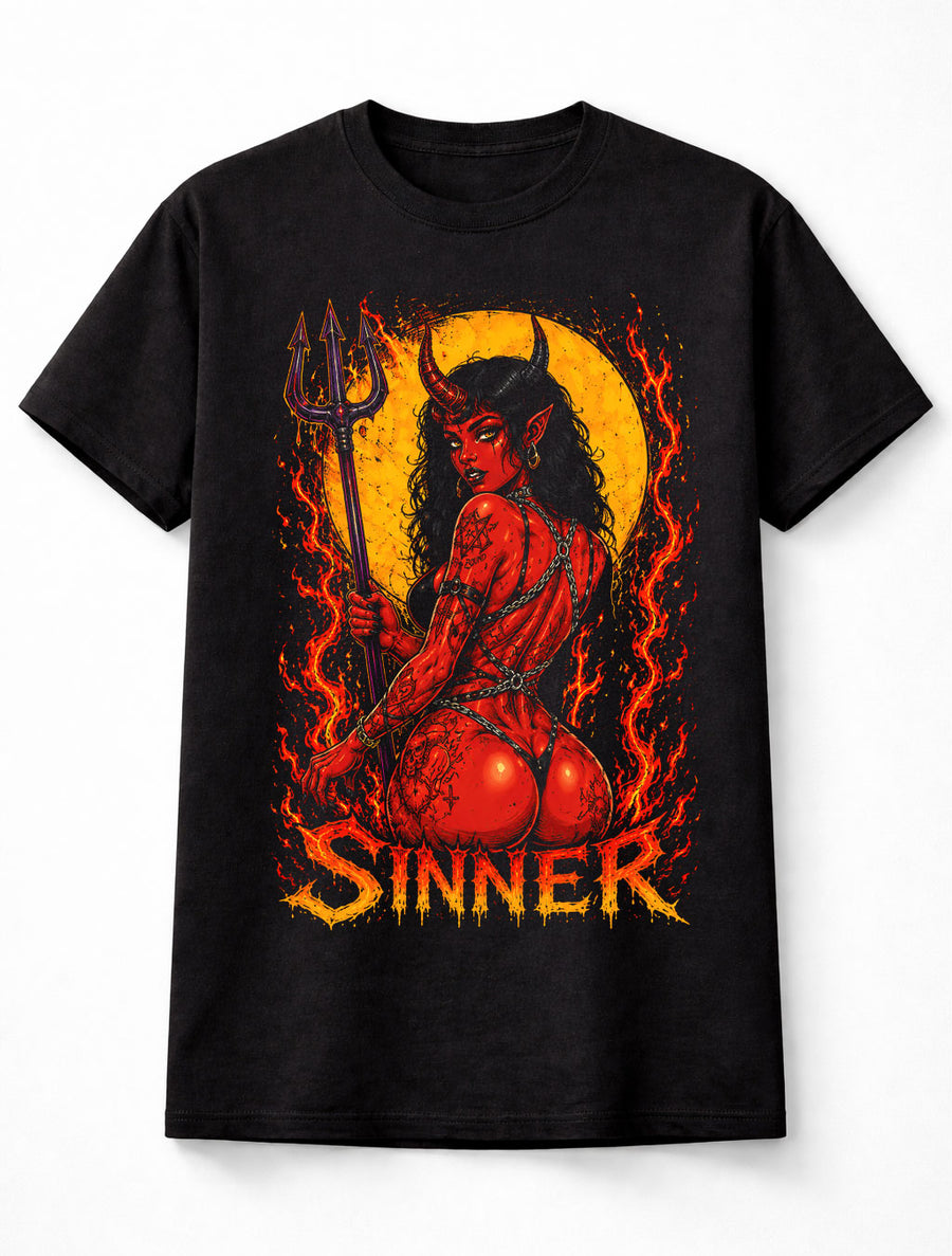 Sinner Demon Girl Devil Horns Gothic Horror Art Unisex T-Shirt