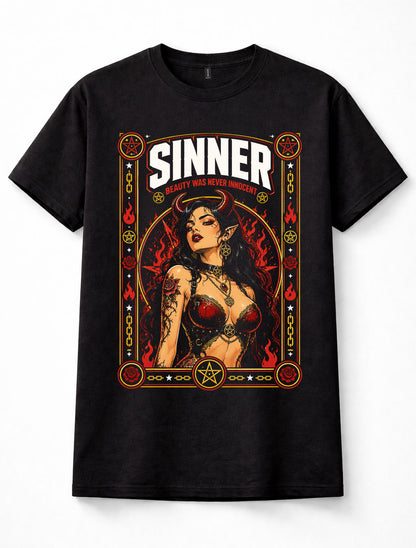 Sinner Demon Girl Gothic Occult Pentagram Alternative Black Unisex T-Shirt