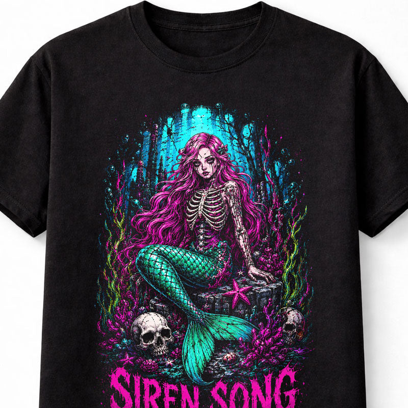 Siren Song Gothic Mermaid Skeleton Horror Fantasy Unisex T-Shirt